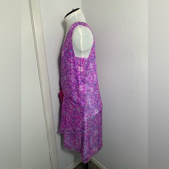 Sundance pink and blue, silk, asymmetric, sleeveless, mini dress. 6 - Picture 5 of 9